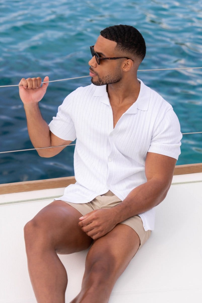 Ribbed Knitted Shirt in White - TAILORED ATHLETE - ROW