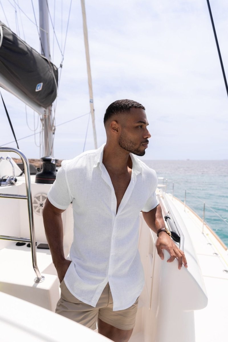 Linen Blend Button Through Shirt in White - TAILORED ATHLETE - ROW