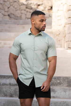 Muscle Fit Short Sleeve Bamboo Shirt in Soft Sage - TAILORED ATHLETE - ROW