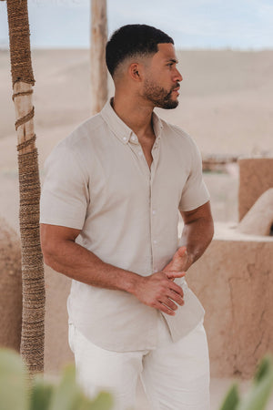 Linen Blend Shirt in Stone - TAILORED ATHLETE - ROW