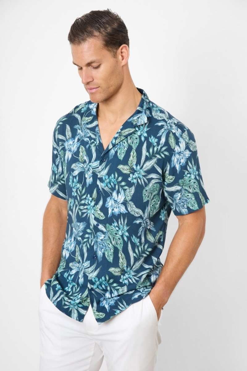 Printed Shirt in Multi Colour Tropical Floral - TAILORED ATHLETE - ROW