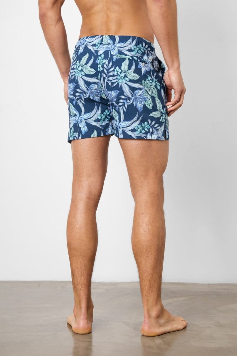 Printed Swim Short In Navy/Aqua Tropical Floral - TAILORED ATHLETE - ROW