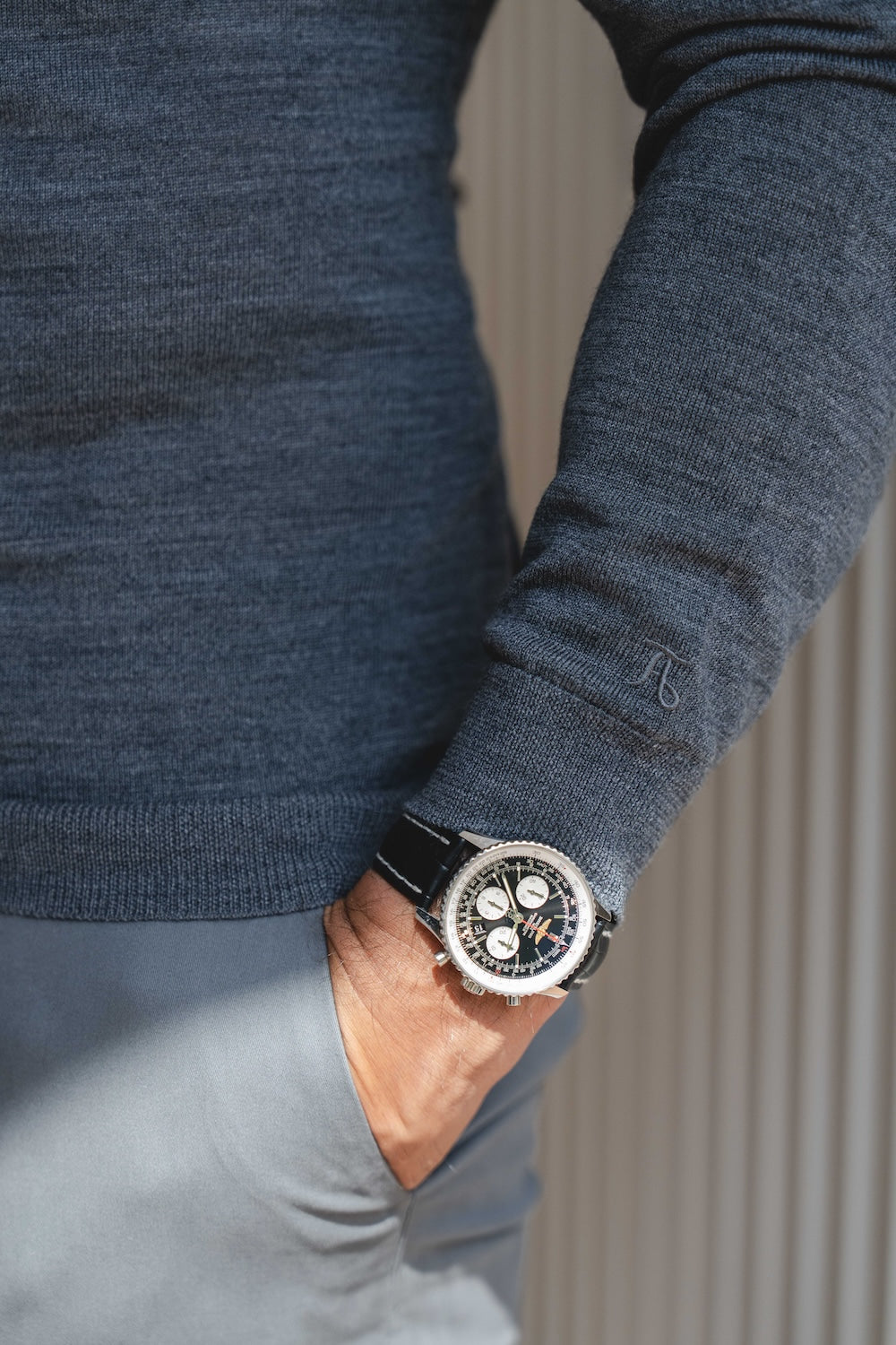 Muscle Fit Cotton Stretch Chino Trouser in Dark Grey