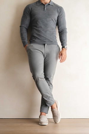 Muscle Fit Cotton Stretch Chino Trouser in Dark Grey
