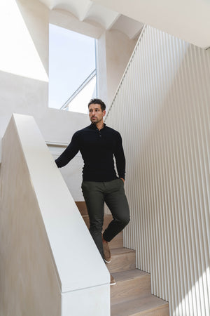 Muscle Fit Cotton Stretch Chino Trouser in Dark Khaki