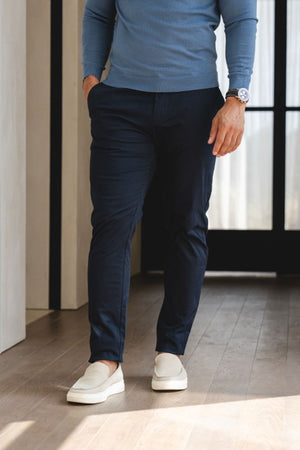 Muscle Fit Cotton Stretch Chino Trouser in Navy
