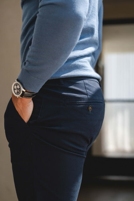 Muscle Fit Cotton Stretch Chino Trouser in Navy