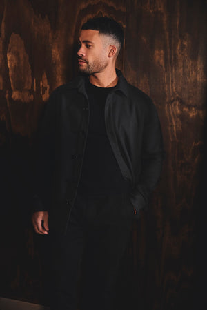 Melange Woven Shacket in Dark Charcoal