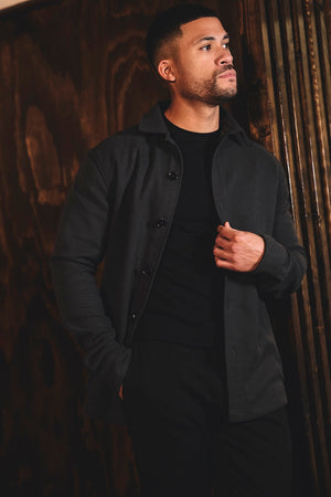 Melange Woven Shacket in Dark Charcoal