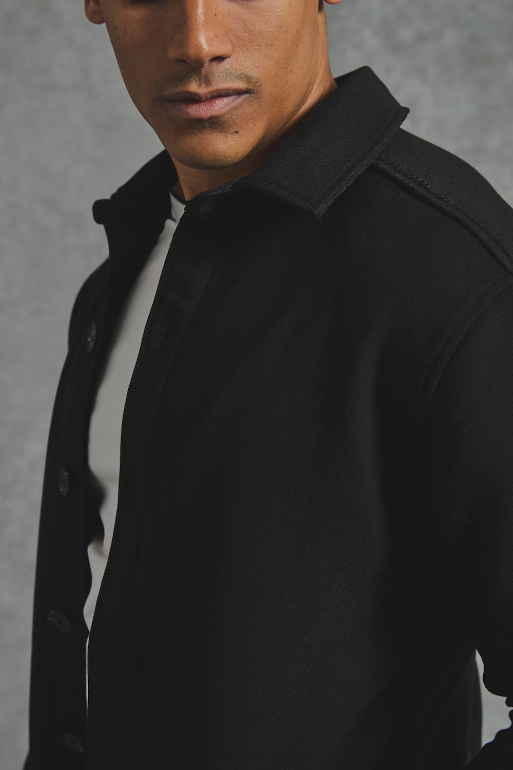 Melange Woven Shacket in Black