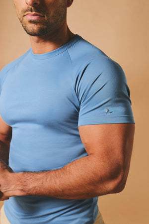 Mercerised Cotton T-Shirt in Steel Blue