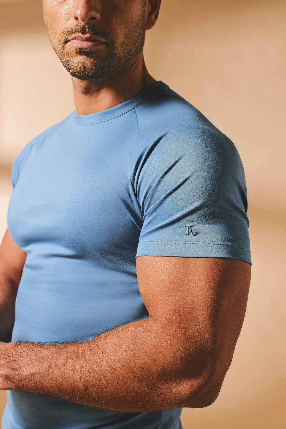 Mercerised Cotton T-Shirt in Steel Blue