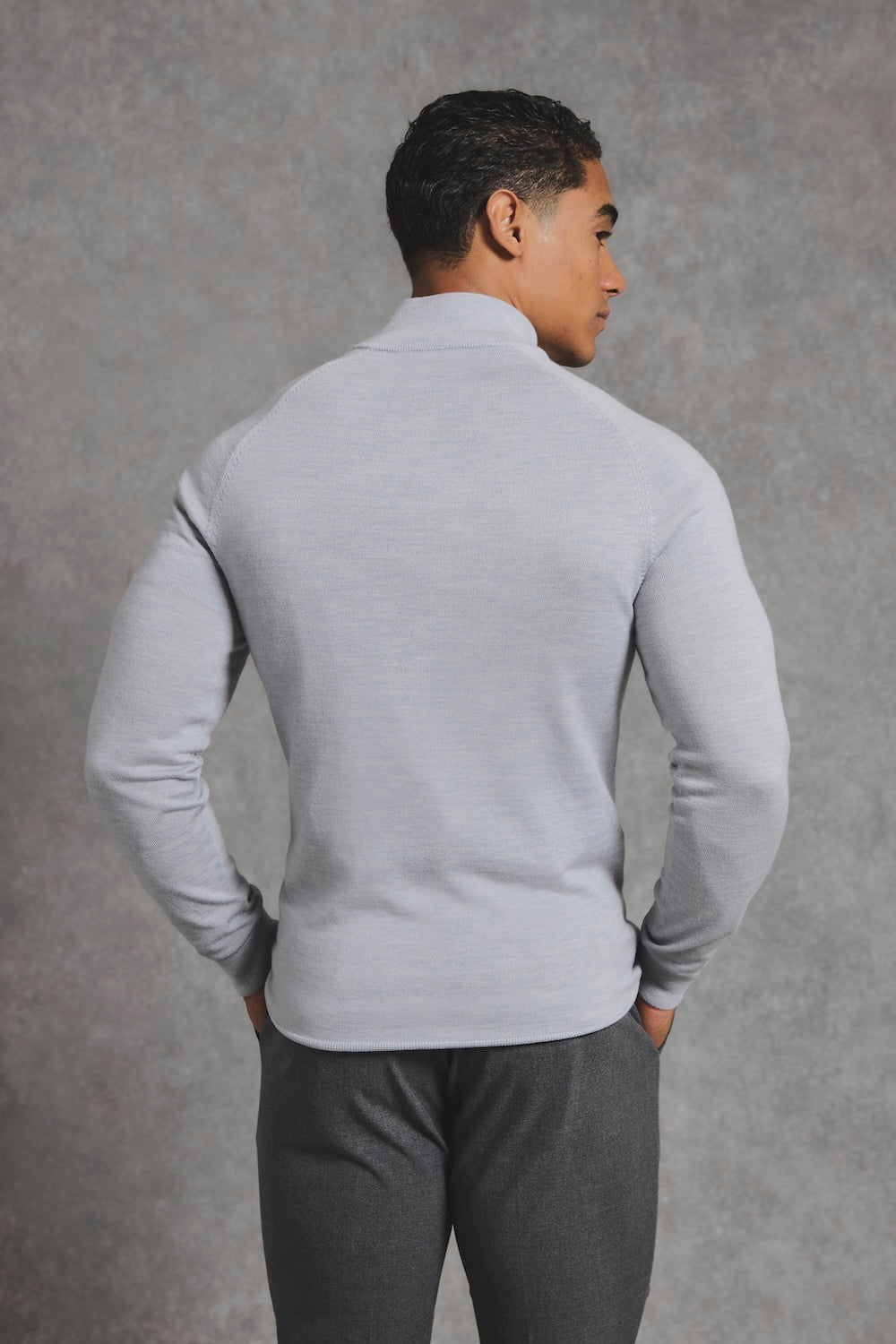 Extra Fine Merino Wool Half Zip Neck Jumper in Dove Grey