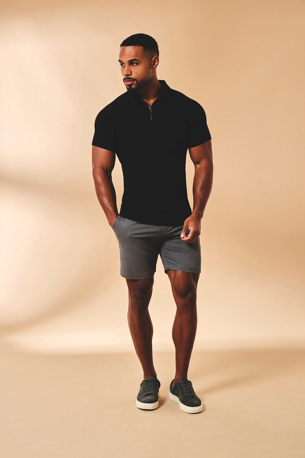 Muscle Fit Chino Shorts in Dark Pewter