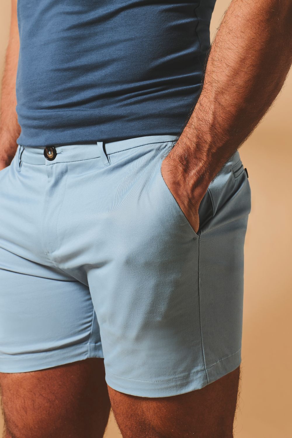 Muscle Fit Chino Shorts - Shorter Length in Light Blue