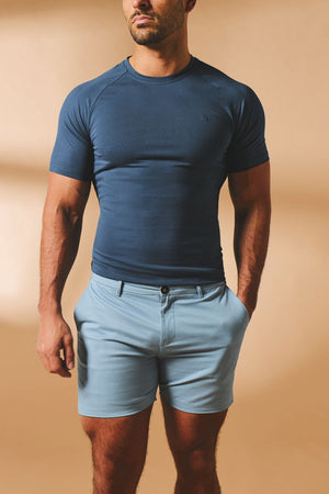 Muscle Fit Chino Shorts - Shorter Length in Light Blue