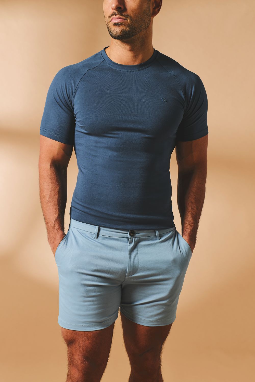 Muscle Fit Chino Shorts-Shorter Length in Light Blue