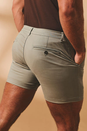 Muscle Fit Chino Shorts-Shorter Length in Soft Khaki