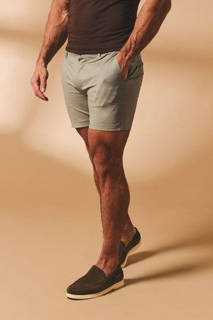 Muscle Fit Chino Shorts-Shorter Length in Soft Khaki