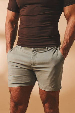 Muscle Fit Chino Shorts-Shorter Length in Soft Khaki