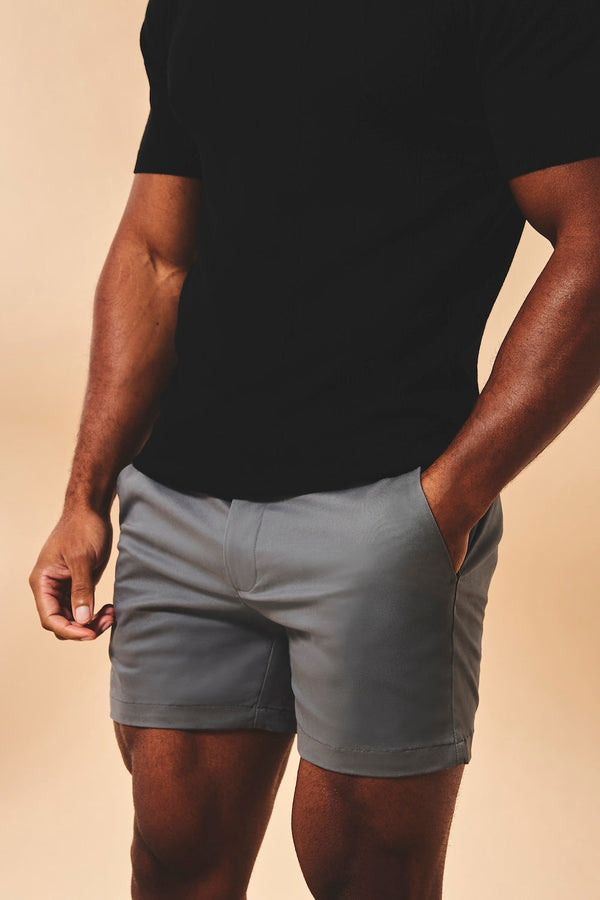 Muscle Fit Stretch Chino Shorts - Shorter Length in Dark Pewter