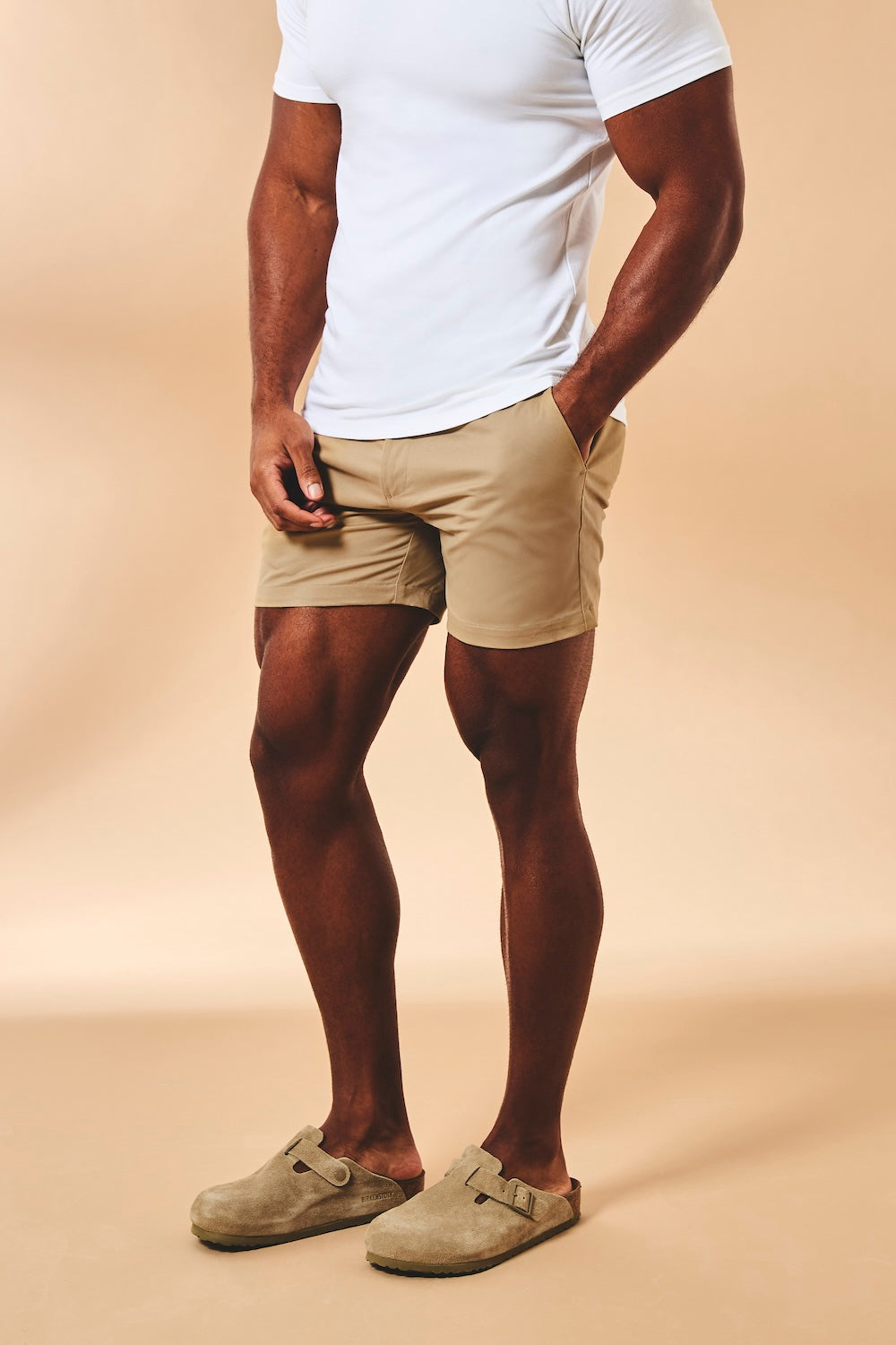 Muscle Fit Chino Shorts-Shorter Length in Dark Stone