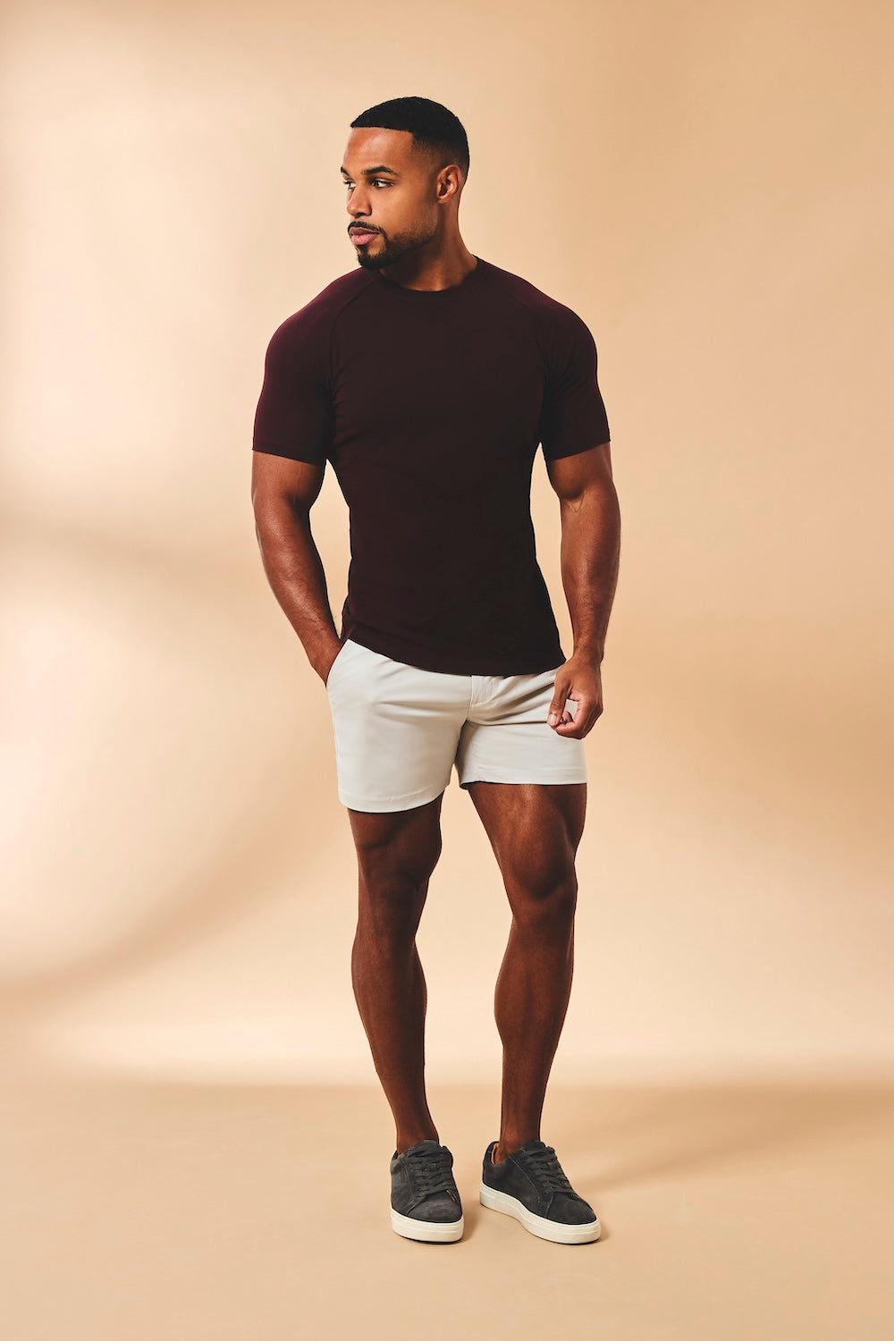 Muscle Fit Chino Shorts-Shorter Length in Dove Grey