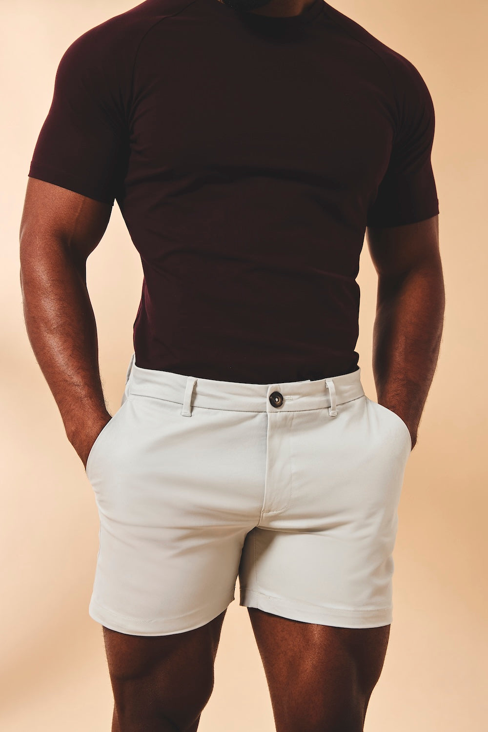 Muscle Fit Chino Shorts-Shorter Length in Dove Grey