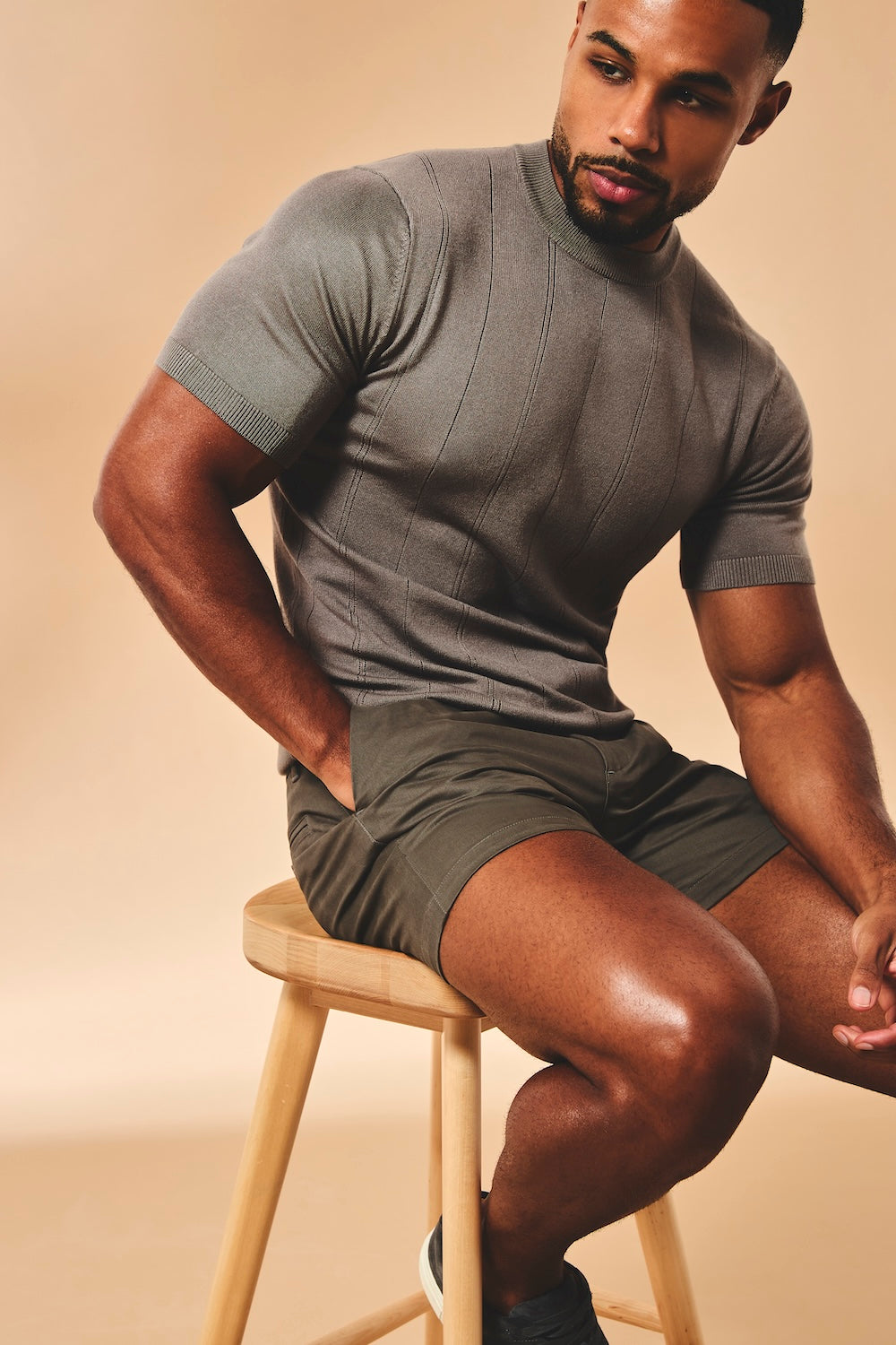 Muscle Fit Chino Shorts-Shorter Length in Mocha