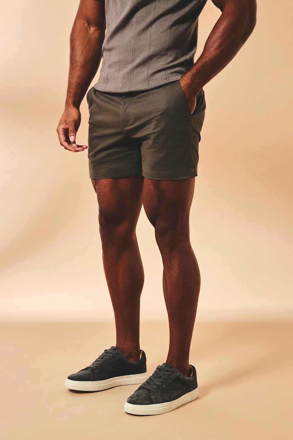 Muscle Fit Chino Shorts-Shorter Length in Mocha