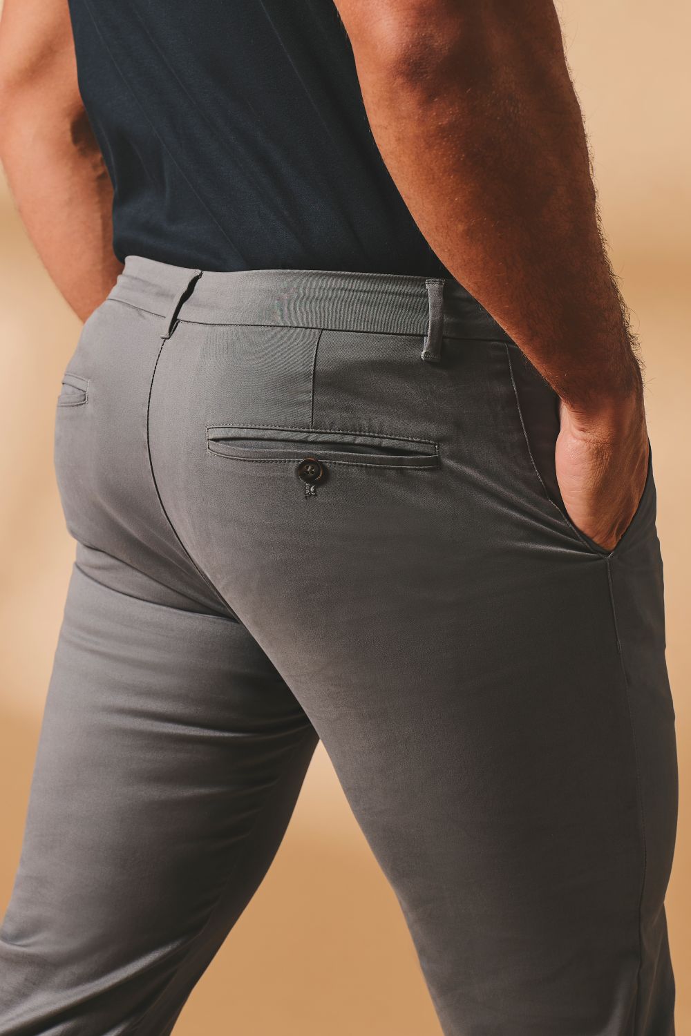 Muscle Fit Cotton Stretch Chino Trouser in Dark Grey