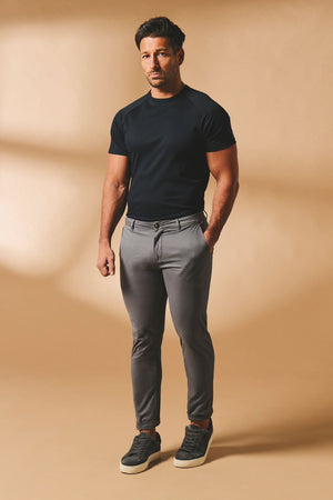 Muscle Fit Cotton Stretch Chino Trouser in Dark Grey