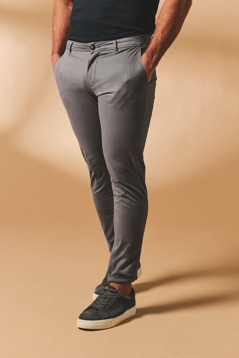Muscle Fit Cotton Stretch Chino Trouser in Dark Grey