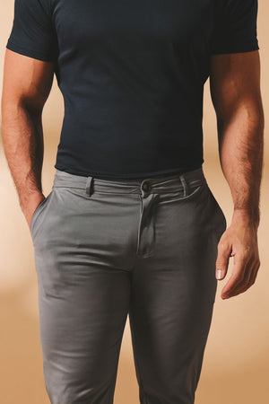 Muscle Fit Cotton Stretch Chino Trouser in Dark Grey