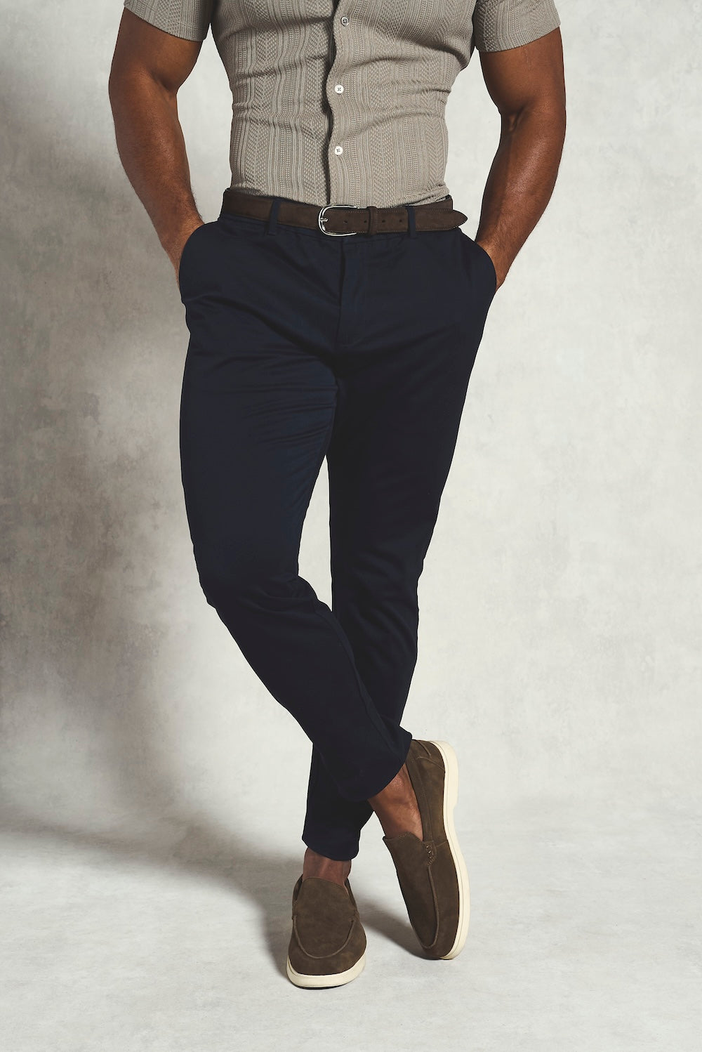 Muscle Fit Cotton Stretch Chino Trouser in Navy