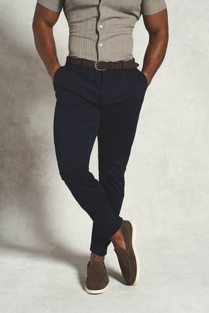 Muscle Fit Cotton Stretch Chino Trouser in Navy