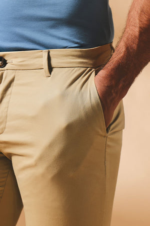 Muscle Fit Cotton Stretch Chino Trouser in Stone