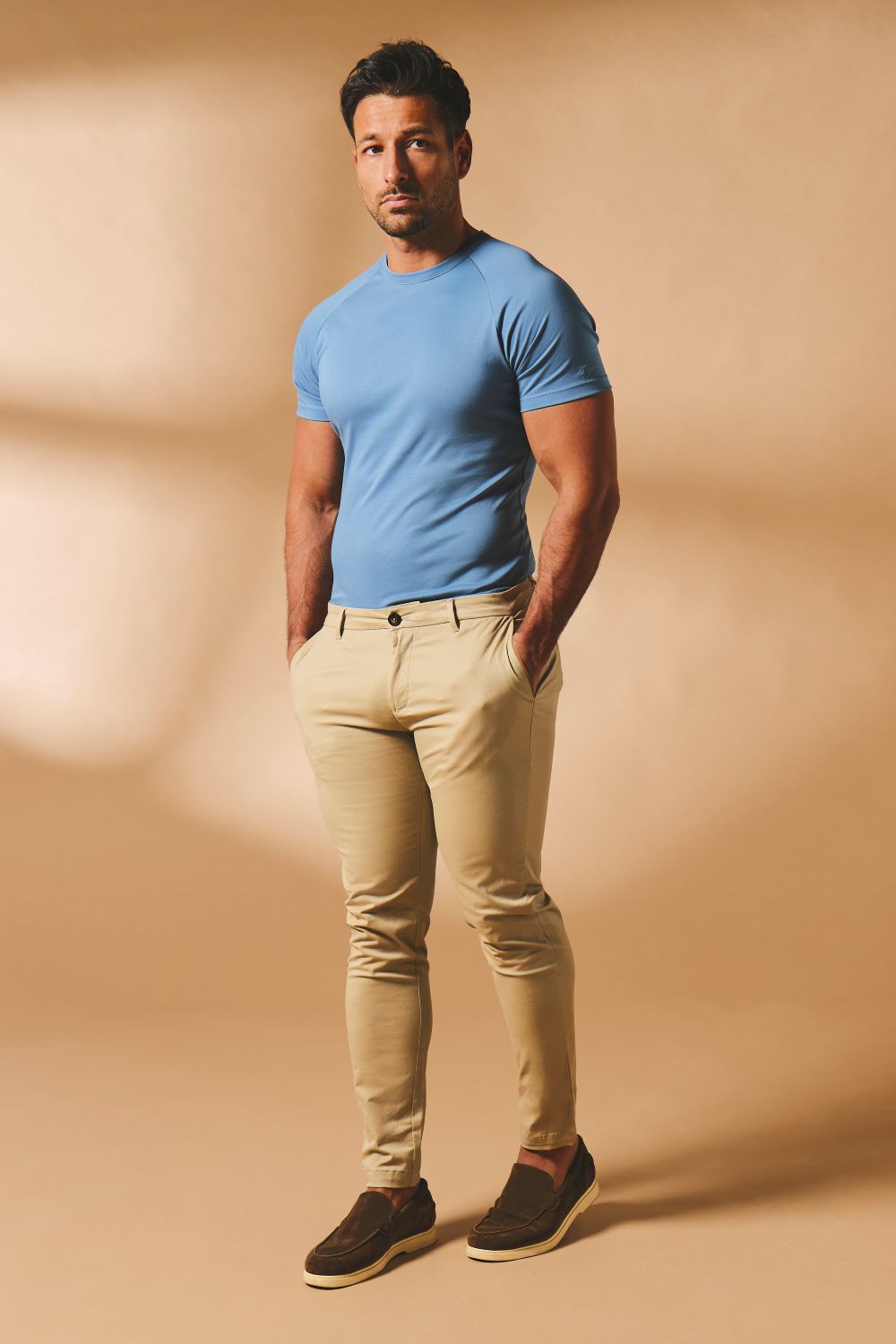 Muscle Fit Cotton Stretch Chino Trouser in Stone
