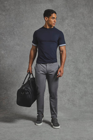 Muscle Fit Cotton Stretch Chino Trouser in Dark Grey
