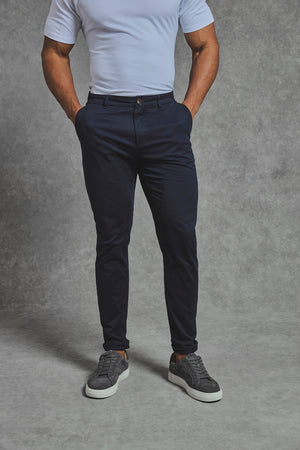 Muscle Fit Cotton Stretch Chino Trouser in Navy