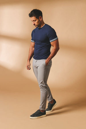 Muscle Fit Cotton Stretch Chino Trouser in Pale Grey