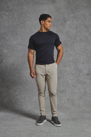 Muscle Fit Cotton Stretch Chino Trouser in Stone