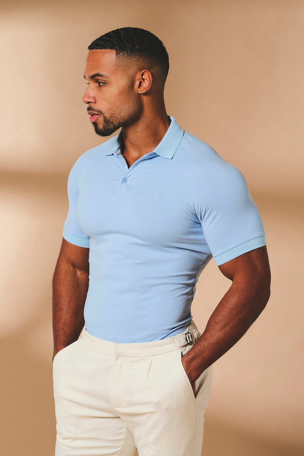 Muscle Fit Polo Shirt in Pale Blue