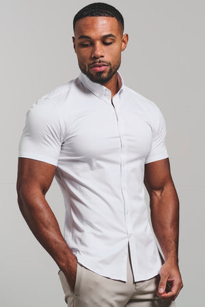 Muscle Fit Short Sleeve Signature Shirt in White
