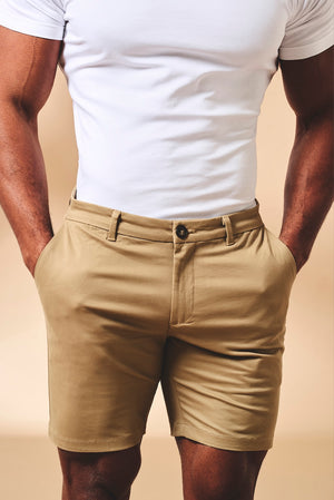 Muscle Fit Chino Shorts in Dark Sand
