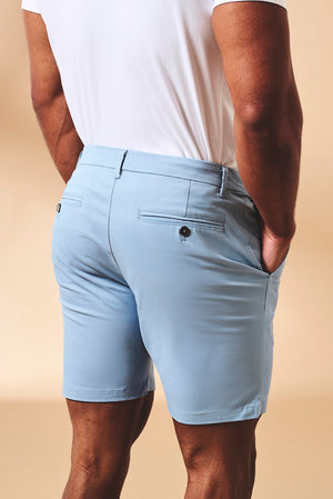 Muscle Fit Stretch Chino Shorts in Light Blue