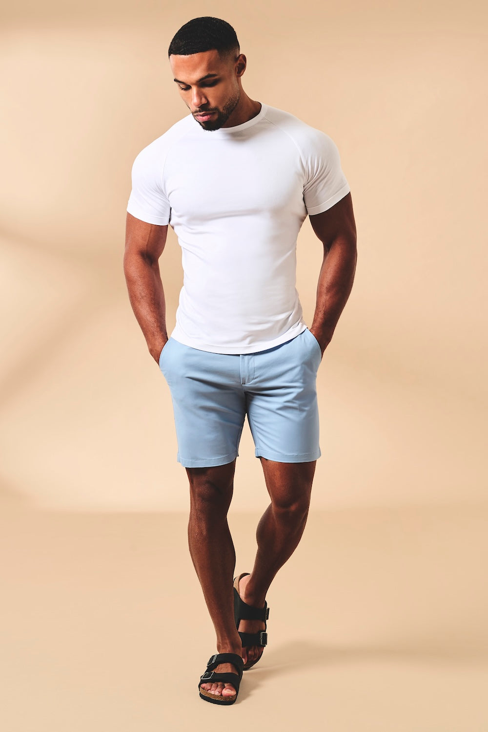 Muscle Fit Chino Shorts in Light Blue