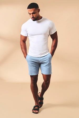 Muscle Fit Stretch Chino Shorts in Light Blue