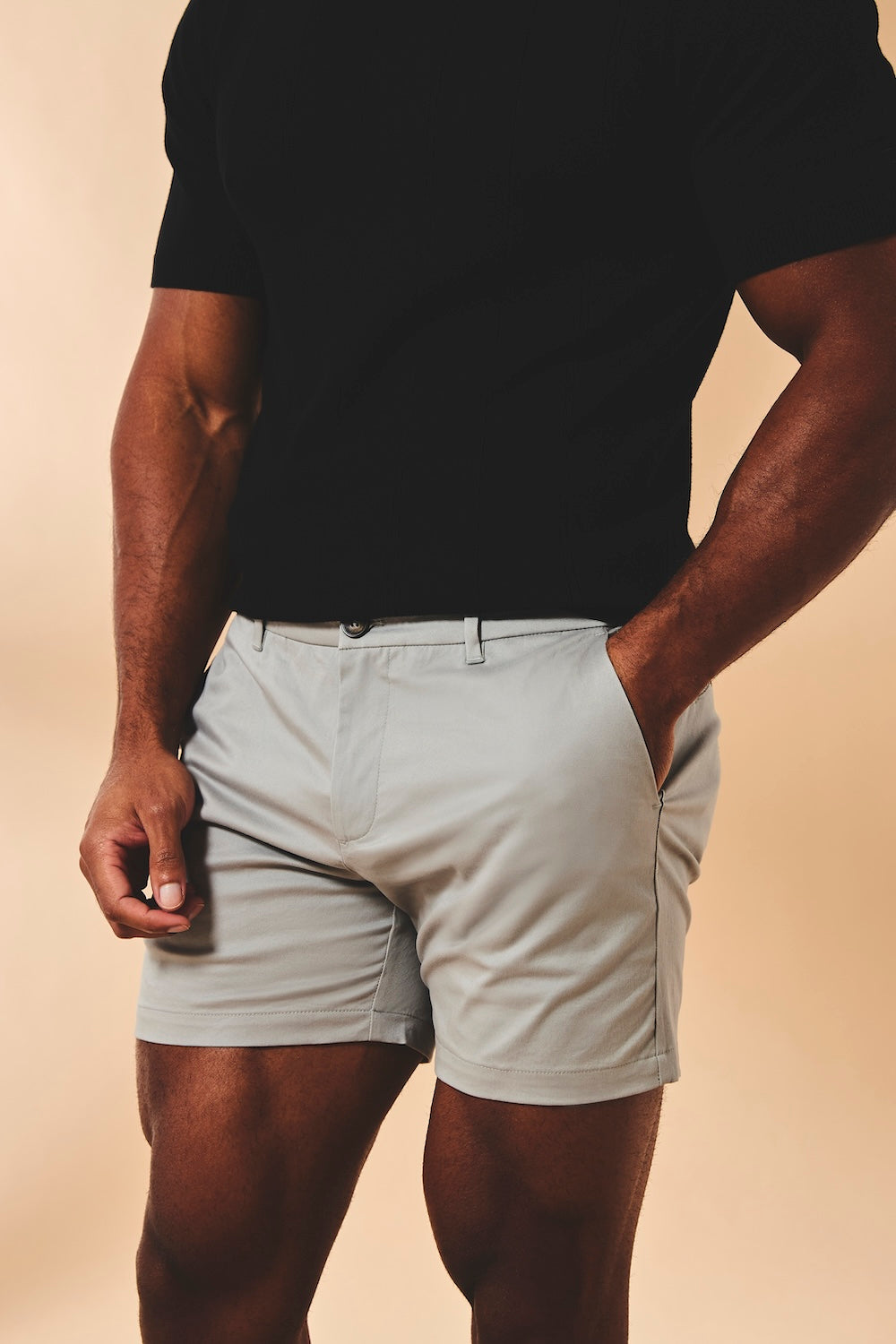 Muscle Fit Chino Shorts - Shorter Length in Pale Grey