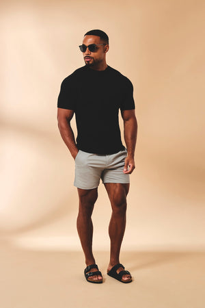Muscle Fit Chino Shorts - Shorter Length in Pale Grey